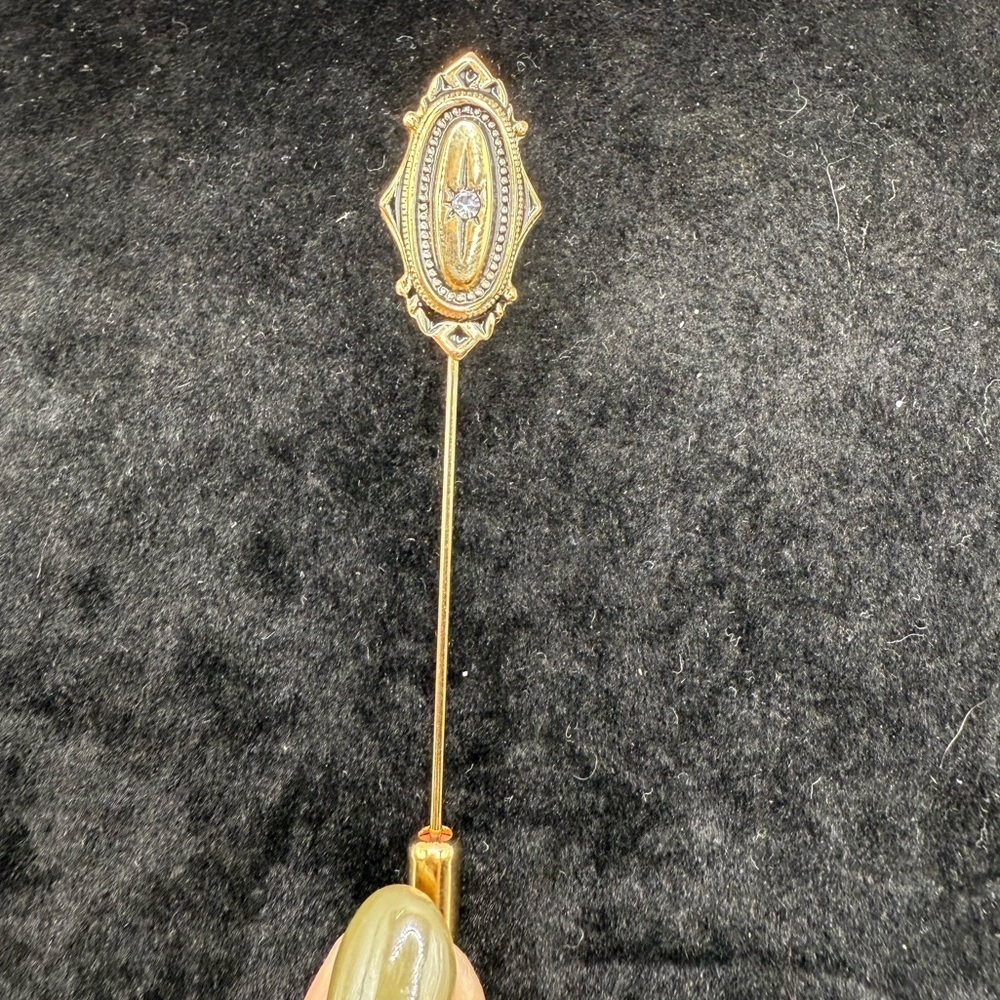 Vintage Avon Gold Tone Stick Pin w/ Faux Diamond Accent –